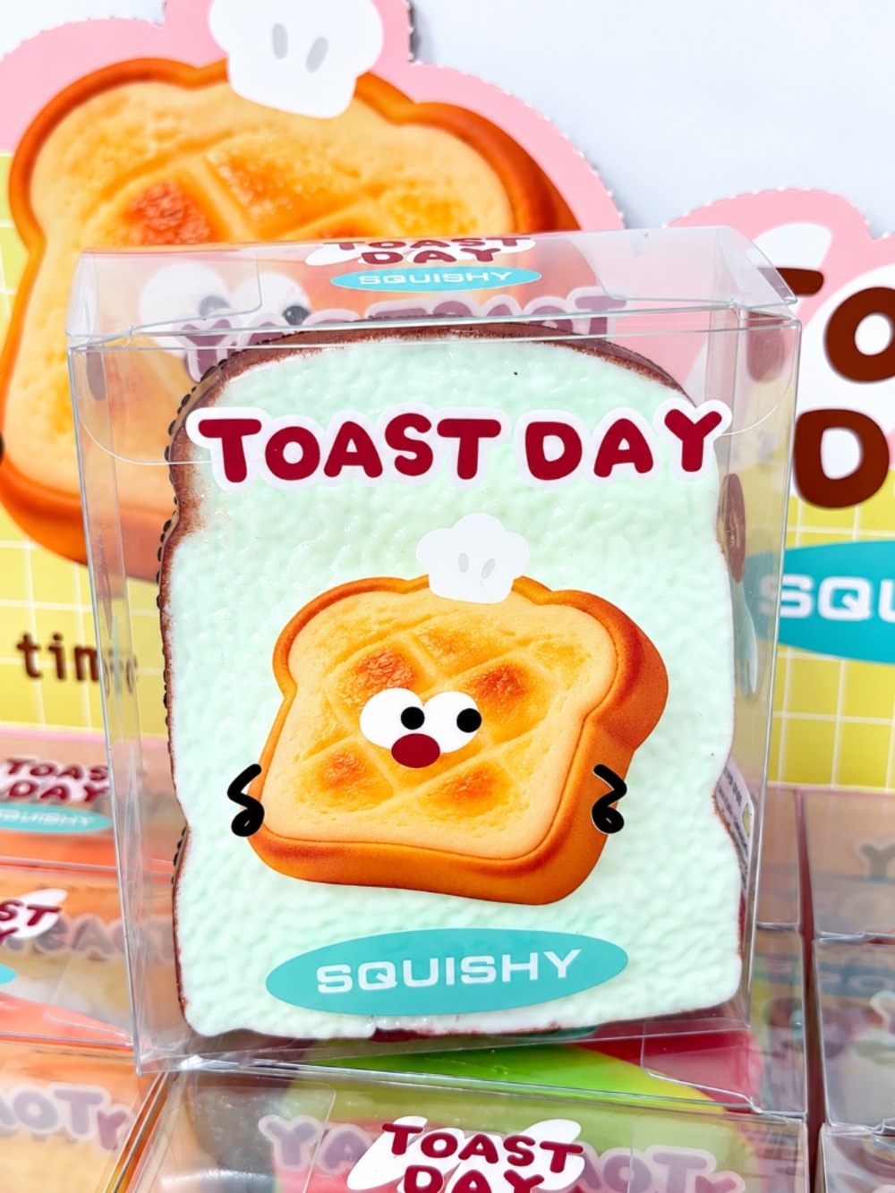 BLUE Crunchy Toast Bread Slice Squishy Squeeze Toy